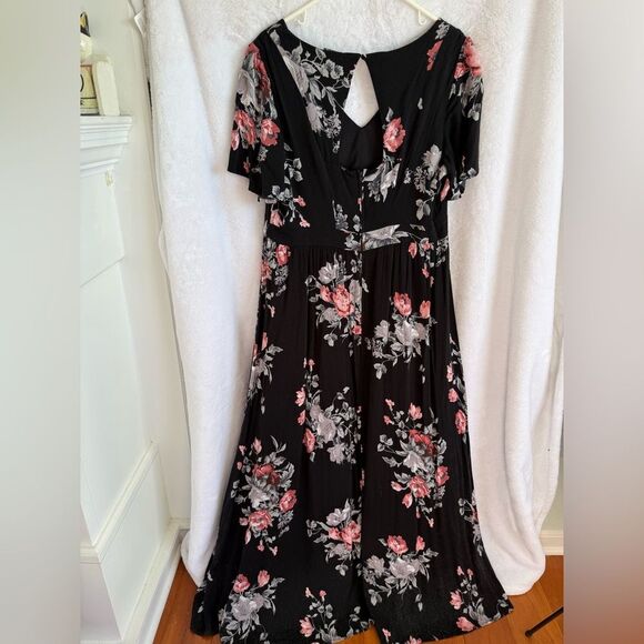 Torrid Black Floral Challis Overskirt Romper - Picture 6 of 7